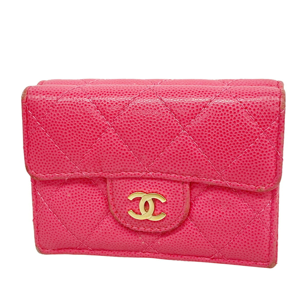 Chanel Tri-fold Wallet, Matelassé Caviar Leather, Pink, Women's